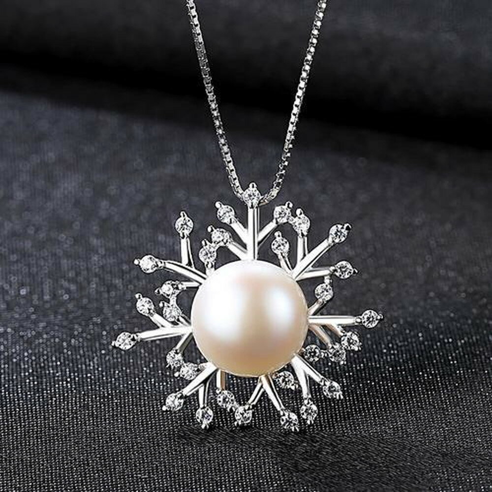 楽天JEWELRY SUNFLOWER無料ラッピング対応済 送料無料 ネックレス キュービックジルコニア 淡水パール シルバー925 ホワイト シルバー ベネチアンチェーン 大粒 40+5cm 揺れる ゆれる きれいめ 雪の結晶 pn0310