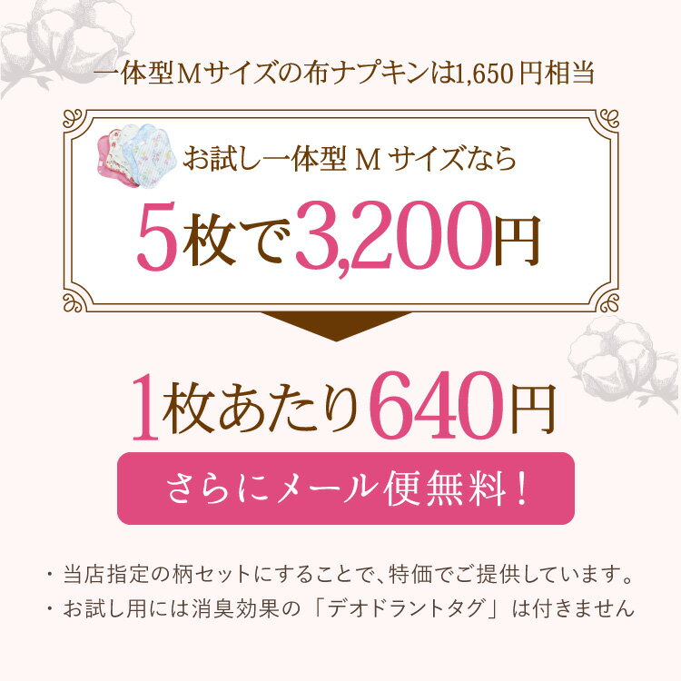 仙台育英高校優勝おめでとう！8/22 21時～P10倍 布ナプキン セット 生理用ナプキン［お試し一体型5枚 日本製 頑張ってメール便送料無料 JEWLINGE］多い日昼用 24.5cm 透湿防水布 コットン 綿 ネル生地 生理用品 尿漏れ 尿もれ 失禁 おりもの 人気 妊活 国産 サニタリーパッド