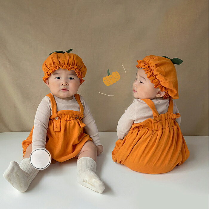 【10%OFFクーポンあり】ハロウィン コスプレ 子供 かぼちゃ 南瓜 ロンパース 女の子 男の子 ベビー キッズ 赤ちゃん 2点セット 着ぐるみ カバーオール ハロウィーン仮装 綿 コットン 出産祝い プレゼント 薄手 春夏 秋冬 帽子付き パーティー 66/73/80/90