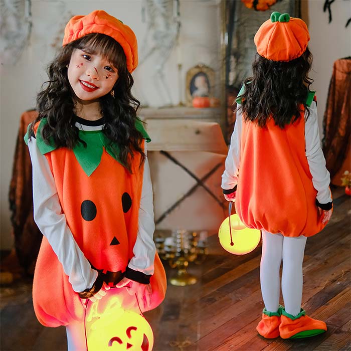 ハロウィン 衣装 仮装 カボチャ 子供 女の子 キッズ ベビー コスプレ ワンピース かぼちゃ 3点セット ..