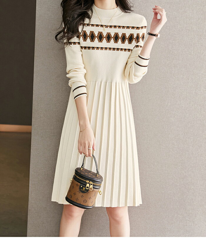 主役級 ニットワンピース ワンピース ドレス レディース 秋冬 リブニット 膝下 ロング丈 長袖 リブニット 切り替え プリーツ ライン入り 高見え シンプル カジュアル ストレッチ素材 カットソー 大人 定番 おしゃれ 上品 おしゃれ 秋冬 かわいい