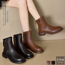 ショートブーツ ウエスタンブーツ レディース ラウンドトゥ 厚底 3.5cmヒール 後ろファスナー ローヒール シューズ 女生 美脚 無地 スタイルアップ 英国...