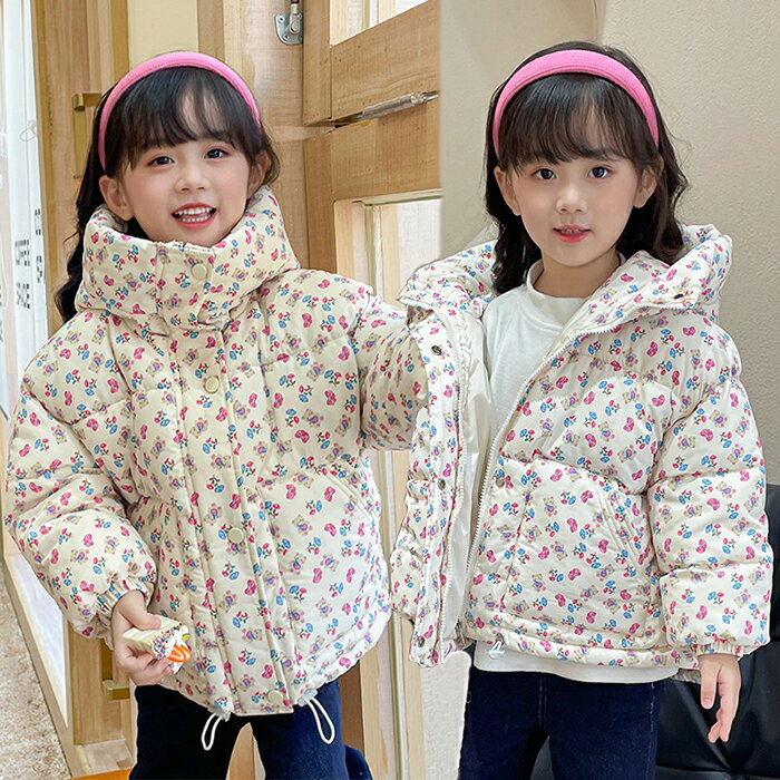 乐天商城 - 中綿コート キッズ 子供服 女の子 冬服 中綿コート 中綿ジャケット 子供 ジャケット アウター 厚手 花 熊 洗える フード付き コットン 綿 軽量 シンプル 部屋着 可愛い ベビー服 綿入れ おしやれ あったか 冬 防寒 クリスマス 出産祝い 百日祝い ギフト