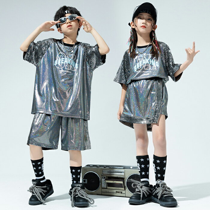 乐天商城 - ダンス衣装 キッズ 子供服 セットアップ ヒップホップ スパンコール 女の子 男の子 トップス パンツ ジャズダンス ダンスウェア 派手 韓国 kpop ポッピング ロッキング ビカビカ舞台 社交ダンス 衣装 キッズダンスウェア HIPHOP 練習着 応援団 演出服 団体服 原宿系