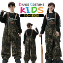 キッズ ダンス衣装 ヒップホップ ヒョウ柄 総柄 オーバーオール サロペットユニセックス 2点セット 長袖 トップス ダンスウェア HIPHOP衣装 K-POP...