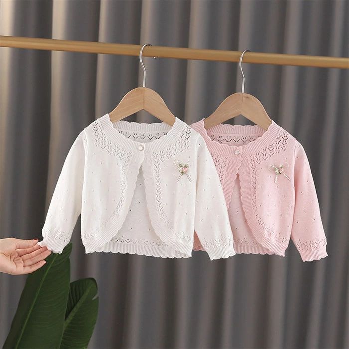 羊毛衫 - カーディガン ニットカーディガン ボレロ ベビー ベビー服 UVカット 赤ちゃん 女の子 透かし彫り アウター トップス 夏 夏服 前開き 長