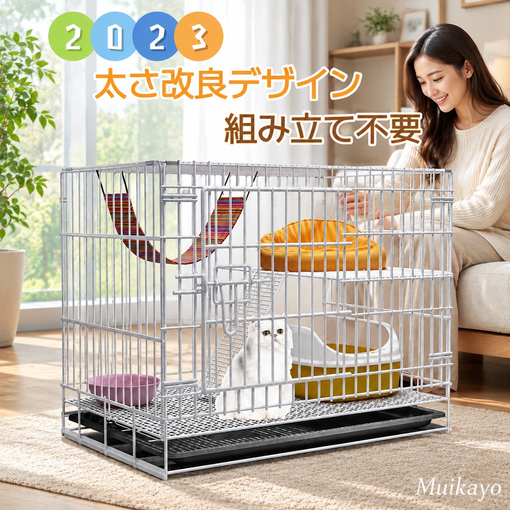 猫用ケージ 大型 多頭飼い 組立簡単 折り畳み式 掃除しやすいネコ用ゲージ コンパクト高さ 錆びない キャット