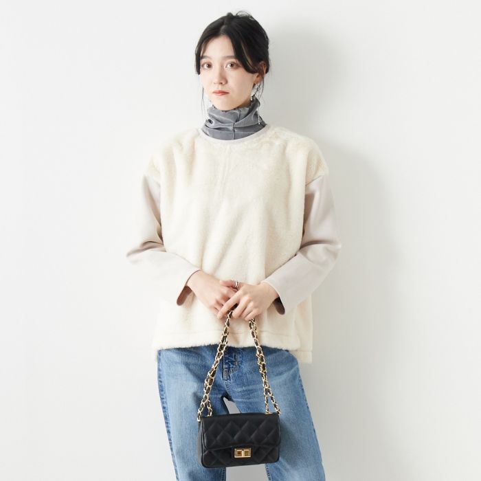 【店内全品送料無料】 Jeans Factory Clothes ジーンズファクトリークローズ フェイクファーカットソー コンビプルオーバー 137825 レディース トップス 長袖 Tシャツ F 全3色のサムネイル