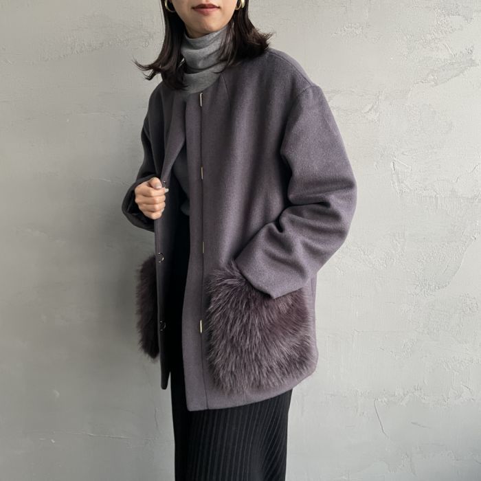 【送料無料】 Jeans Factory Clothes ジーンズファクトリークローズ ウールカルゼ ファーポケットコートジャケット 783800 レディース アウター ウールアウター 2023AW F ホワイト/グレーのサムネイル