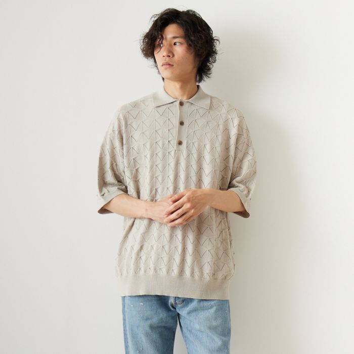 SLICK スリック 幾何学柄 レースニットポロ 5266726 メンズ トップス 半袖 M L 全3色