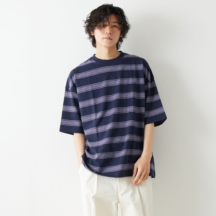 SLICK スリック マルチボーダー ドロップショルダーTシャツ 5269737 メンズ トップス 半袖 S M 全3色