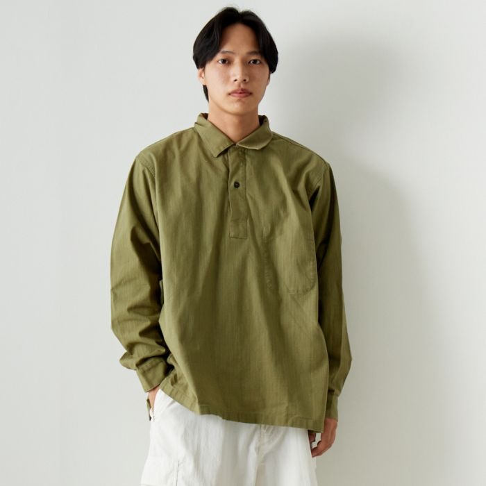  ARMY TWILL SANFORIZED アーミーツイル サンフォライズド コットンスラブ プルオーバーシャツ AM-2417005 メンズ トップス 長袖 2024SS M/L カーキ/ホワイト