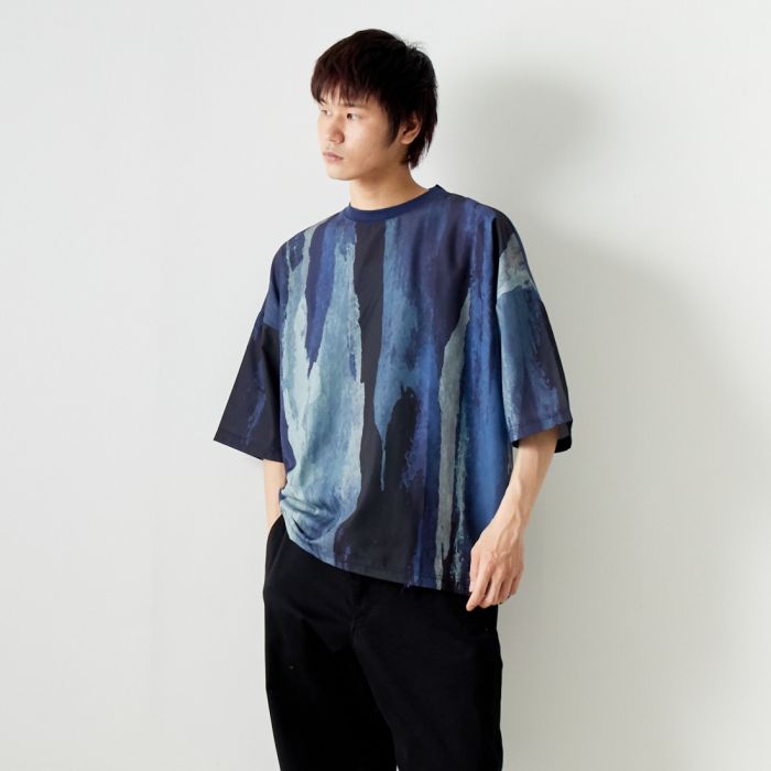 【送料無料】 SLICK スリック アブストラクト柄ドルマンスリーブTシャツ 5255866 メンズ トップス 半袖 2024SS M/L ネイビー/グレー