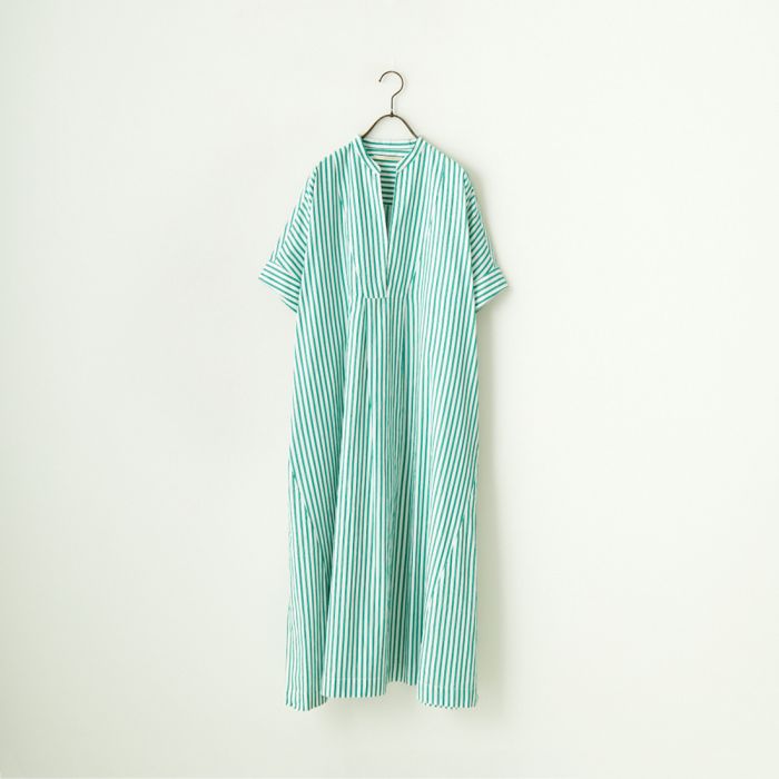 【送料無料】 ne Quittez pas ヌキテパ ポプリンストライプ ビッグシャツドレス 010441GW2ST レディース 半袖 ワンピース 2024SS F グリーン/ピンクのサムネイル
