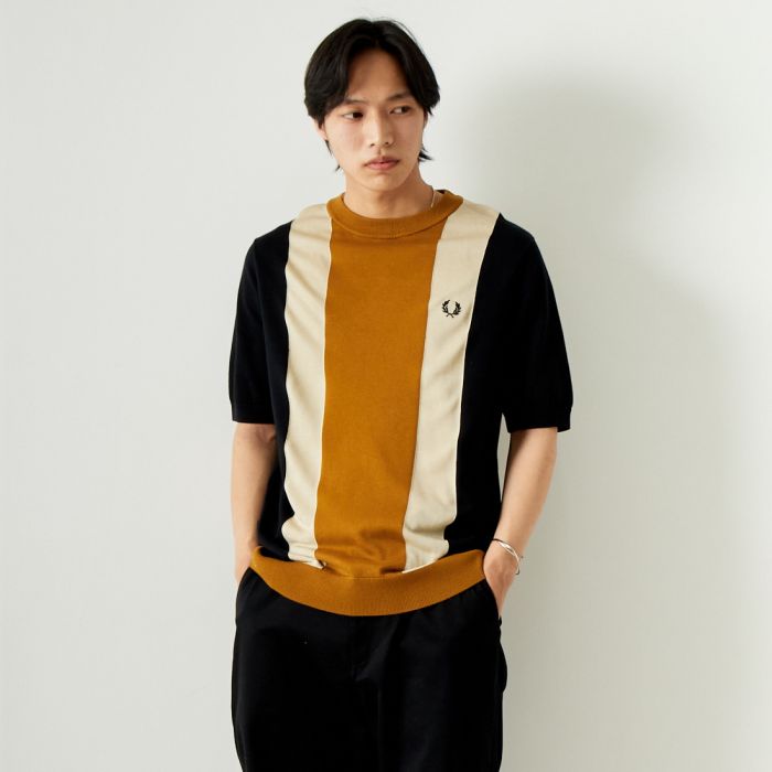 フレッドペリー Tシャツ メンズ 【送料無料】 FRED PERRY フレッドペリー ストライプ ファインニットTシャツ K7853 メンズ トップス 半袖 2024SS M/L マルチカラー