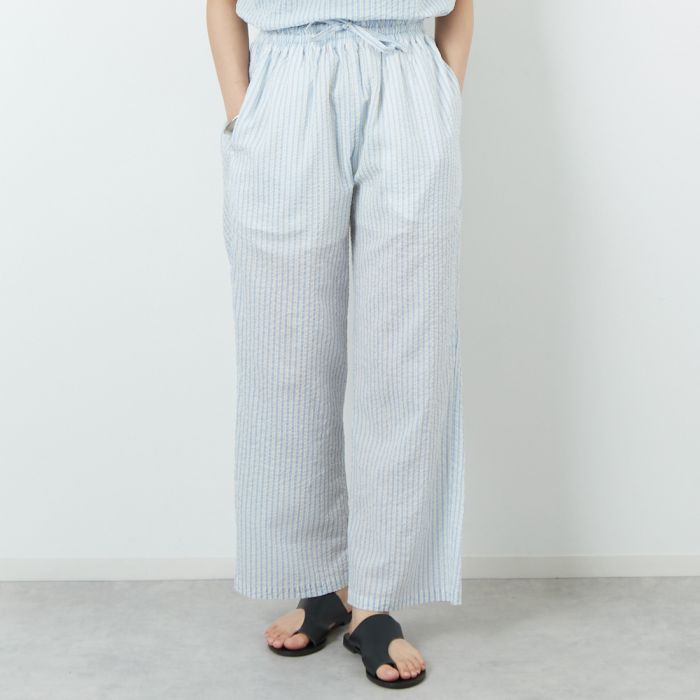 【送料無料】 MEYAME メヤメ ライトコットン ストライプパンツ MEY-2106 レディース ボトムス 2025AW F イエロー/ブルー