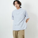 【送料無料】 DANTON ダントン コットンリネン ストライプバンドカラーシャツ JD-3788SCP メンズ トップス 半袖 2025SS 38-42 ブル...