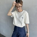 【送料無料】 FRED PERRY フレッドペリー ティップライン ワンポイントロゴ刺繍クレープピケTシャツ M8585 レディース トップス 半袖 2025SS S ホワイト/ネイビー