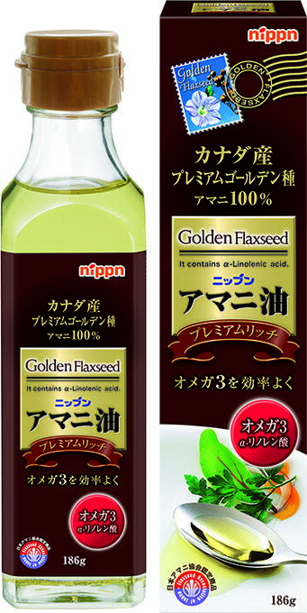 【送料一律540円】アマニ油　プレミアムリッチ　186g（ニップン）
