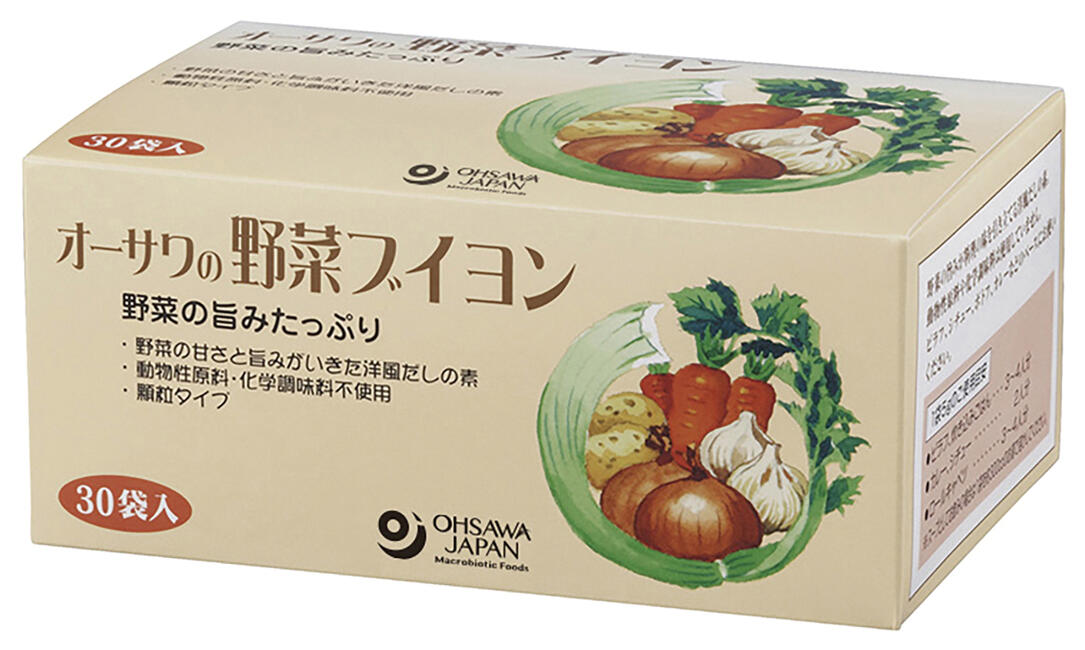 内容量 150g(5g×30袋) 原材料 食塩(天塩)、甘藷でん粉(国産)、酵母エキス、玉ねぎ(国産)、醤油、こしょう(マレーシア・ベトナム・インド・インドネシア産他)、セロリパウダー(インド産)、にんじんパウダー(国産)、にんにくパウダー(アメリカ産) 広告文責 株式会社ジャパンフーズ 0166-61-8800 メーカー/区分 オーサワジャパン株式会社 東京都渋谷区代々木1-58-1 TEL：03-6701-5900