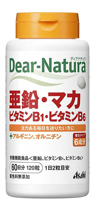 商品名 ディアナチュラ　亜鉛・マカ・ビタミンB1・ビタミンB6 内容量 120粒（60日分） 栄養成分 「栄養成分」 1日2粒(400mg)当たり エネルギー 1.5kcaL、たんぱく質0.044g、脂質0.004～0.009g、炭水化物0...