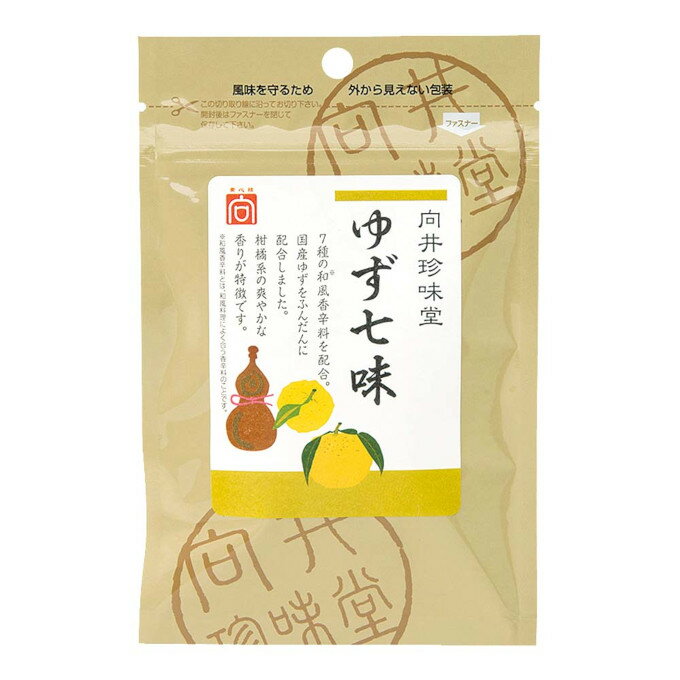 商品名 向井　香辛料　ゆず七味 原材料 ゆず、唐辛子、胡麻、すじ青のり、おの実、けしの実、山椒の実、山椒 メーカー 株式会社向井珍味堂 内容量 10g×3袋セット 区分 日本/食品 広告文責 株式会社ジャパンフーズ 0166-61-8800