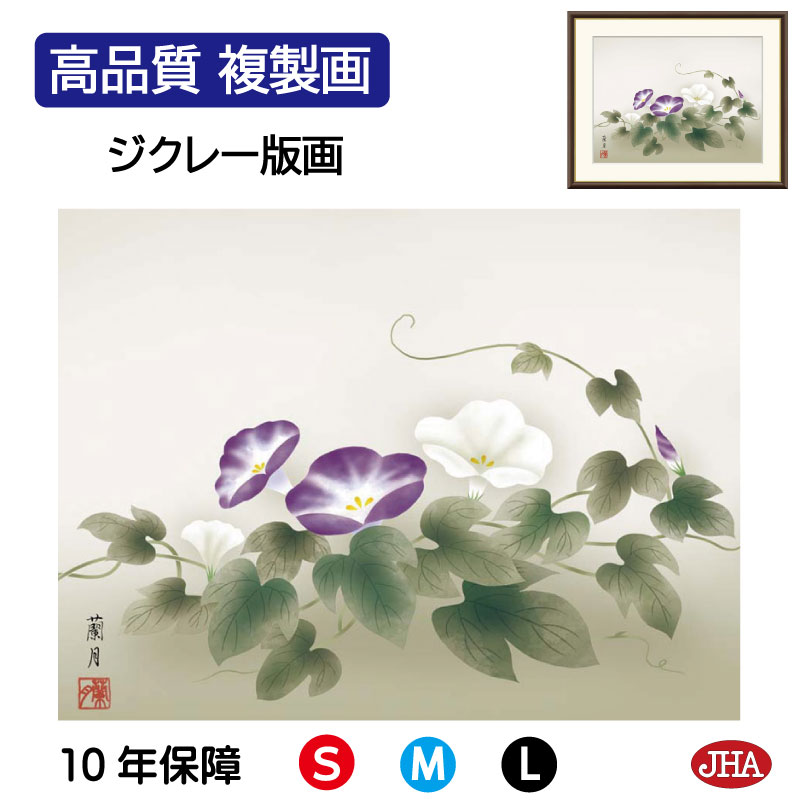 【クーポンあり】JHA 絵画 インテリア 額入り 額絵 日本画 花鳥画 夏飾り「朝顔」吉井蘭月(暁山会)高品質複製画 W420×H340 NK0-KCN-3S ...