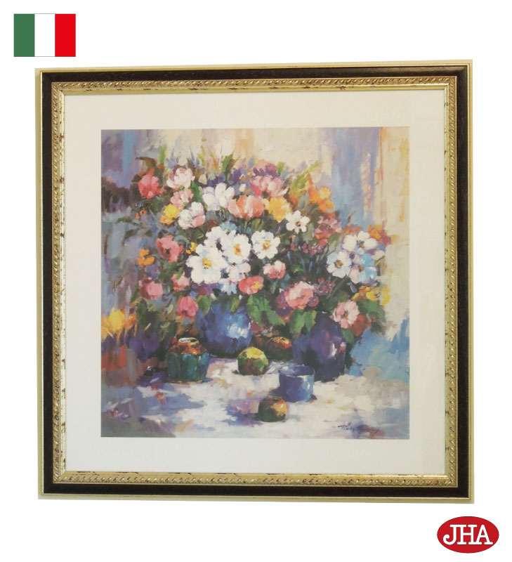 JHA イタリア製 高級木製フレーム 額絵 絵画 アートポスター 壁掛け アンティーク 花柄1(A) W555×H555 IG-66 アートフレーム 額装絵画 ...