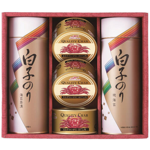 のり茶漬け(12袋)・焼のり(8切5枚14袋)各1缶・まるずわいがにほぐし肉110g×3缶・賞味期間/製造日より常温約1080日・［日本製］・【乳成分・小麦・かに・大豆】●箱サイズ27.5×23.5×9cm・60サイズ・1470g食卓を豪華...