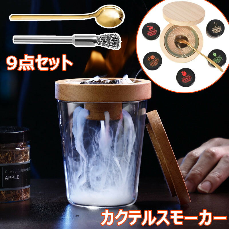 カクテルスモーカーキット 9点セット 燻製器 5種類 木製チップ付き スモーク ウイスキー くんせい器 フードスモーカー 家庭用 燻製キット スモークマシン カクテルスモーカーセット グ