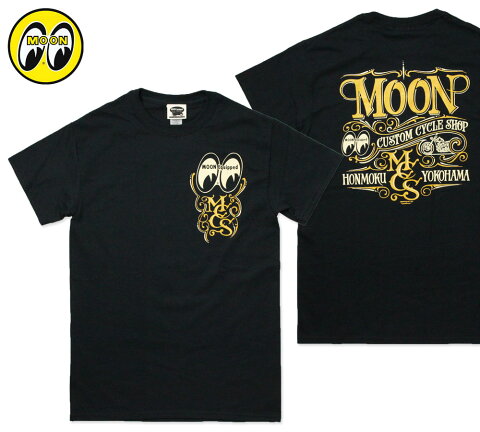 ムーンアイズ Tシャツ メンズ 半袖 アメカジ おしゃれ かっこいい かわいい バイク ホットロッド レーシング モーター MOONEYES MOON Custom Cycle Shop 【メール便OK】＿TS-MQT152BK-MON