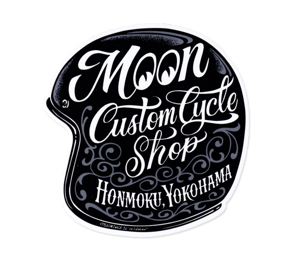 ムーンアイズ ステッカー バイク 車 アメリカン おしゃれ かっこいい カーステッカー アメ車 ホットロッド MOONEYES MOON Custom Cycle Shop ヘルメットステッカー 【メール便OK】＿SC-DM237-MON