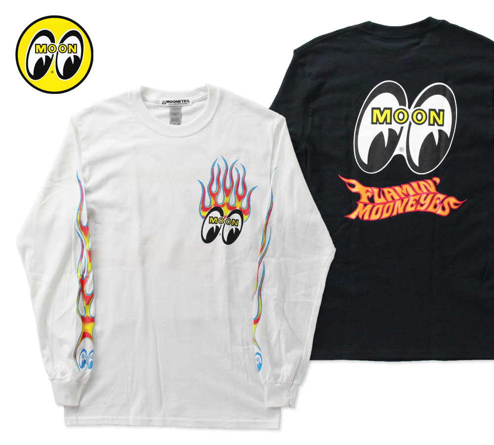 ムーンアイズ Tシャツ メンズ 長袖 アメカジ おしゃれ かっこいい ホットロッド レーシング モーター Flamin' MOONEYES ロングスリーブ Tシャツ 【メール便OK】_TS-TML724-MON
