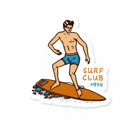 ステッカー サーフィン アメリカン 車 アウトドア スーツケース おしゃれ かっこいい レトロ ビンテージ バイク 海 SURFS UP DECAL サーフボード SURF CLUB 1974 【メール便OK】＿SC-SFU7601-AHD 1