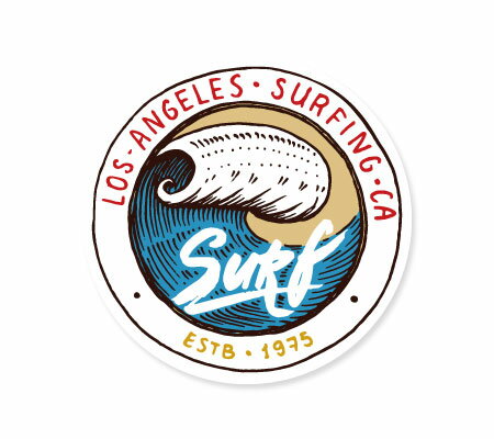ステッカー サーフィン アメリカン 車 アウトドア スーツケース おしゃれ かっこいい レトロ ビンテージ バイク 海 SURFS UP DECAL 波 LOS ANGELES SURFING 【メール便OK】＿SC-SFU7611-AHD