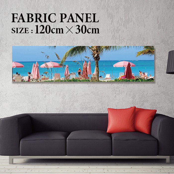 ファブリックパネル 120x30cm 飾るだけでお洒落に！ アートパネル ヤシ 部屋 インテリア アート パネル ボード 雑貨 フレーム 人気 壁掛け サーフ DIY インテリア オシャレ ソファー ウォール 北欧 壁紙 空 サーフィン 雲 青空 綺麗 青 水色 海 うみ