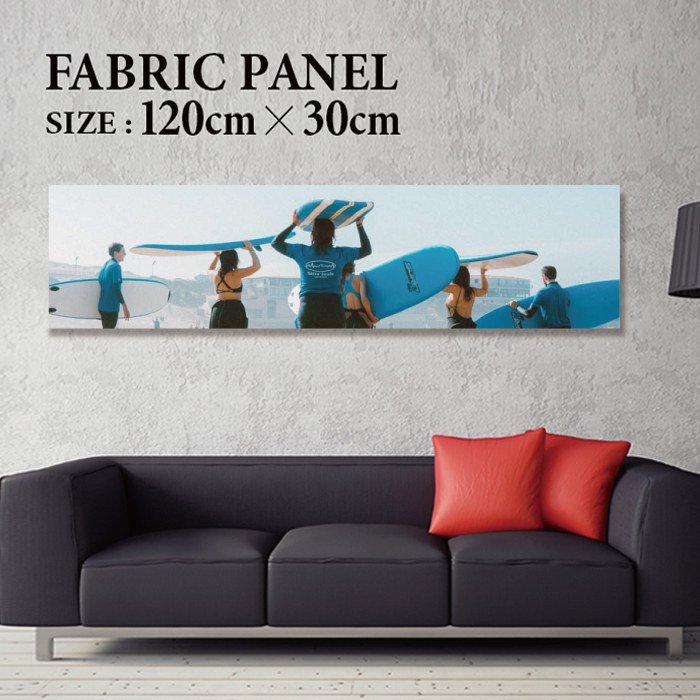 乐天商城 - ファブリックパネル 120x30cm 飾るだけでお洒落に！ アートパネル ヤシ 部屋 インテリア アート パネル ボード 雑貨 フレーム 人気 壁掛け サーフ DIY インテリア オシャレ ソファー ウォール 北欧 壁紙 空 サーフィン 雲 青空 綺麗 青 水色 海 うみ