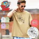 ◆トムとジェリーBIGTシャツ◆Tシャツ メンズ おしゃれ ティーシャツ 半袖 カットソー トップス メンズファッション 夏 夏服 夏物 クルーネック 綿 綿100％ グレー ホワイト　ベージュ ビッグシルエット