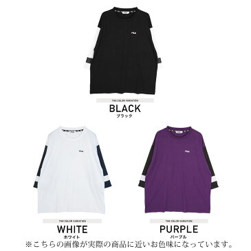 ◆FILA(フィラ)FILA 七分袖メッシュ使いTシャツ◆7分袖 Tシャツ メンズ 七分袖 カットソー トップス 秋服 夏服 治福 クルーネック ブラック ホワイト ネイビー ビッグシルエット 韓国 ファッション