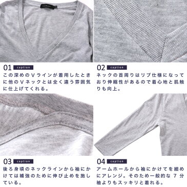 【送料無料】7分袖 Tシャツ メンズ◆コットンディープVネック7分袖Tシャツ◆カットソー 七分袖 無地 春 夏 夏服 サーフ系 ビター系 Bitter メンズファッション 綿100% 深い Vネック