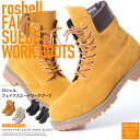 ブーツ メンズ イエローブーツ◆roshell(ロシェル) フェイクスエードワークブーツ◆ワークブーツ シューズ スエード スウェード ショート ショートブーツ 靴 レザー 黒 メンズファッション
