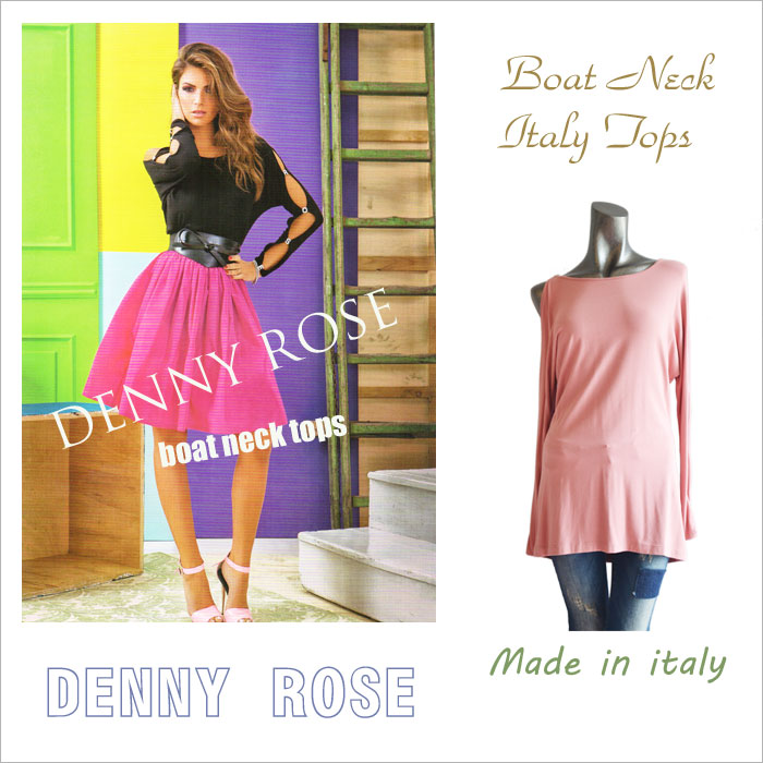 ボートネックお袖肌見せロゴ飾りイタリートップス★DENNY ROSE【デニーローズ】【イタリー】★【レディース】【PRICE DOWN】【数量限定50％OFF】{全国送料無料}インポートセレクト海外直輸入セレブ個性的高級