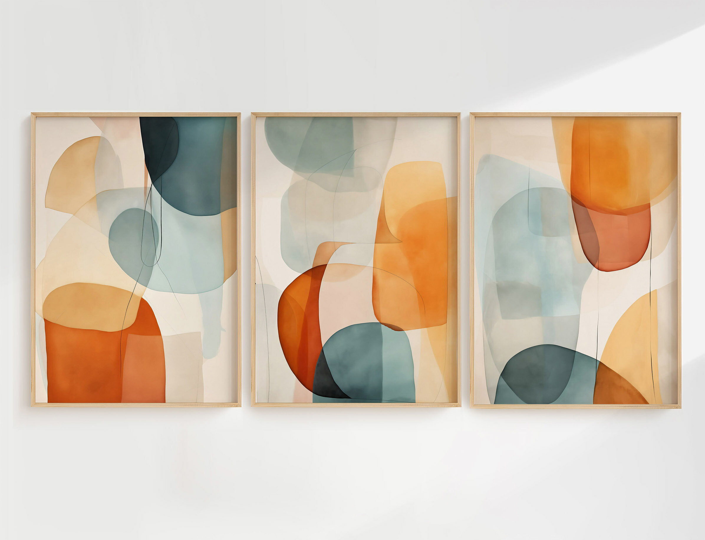 抽象画 オレンジ、ベージュのアート A1（594mm×841mm)3枚セット アートポスター モダン 北欧 オシャレ ..