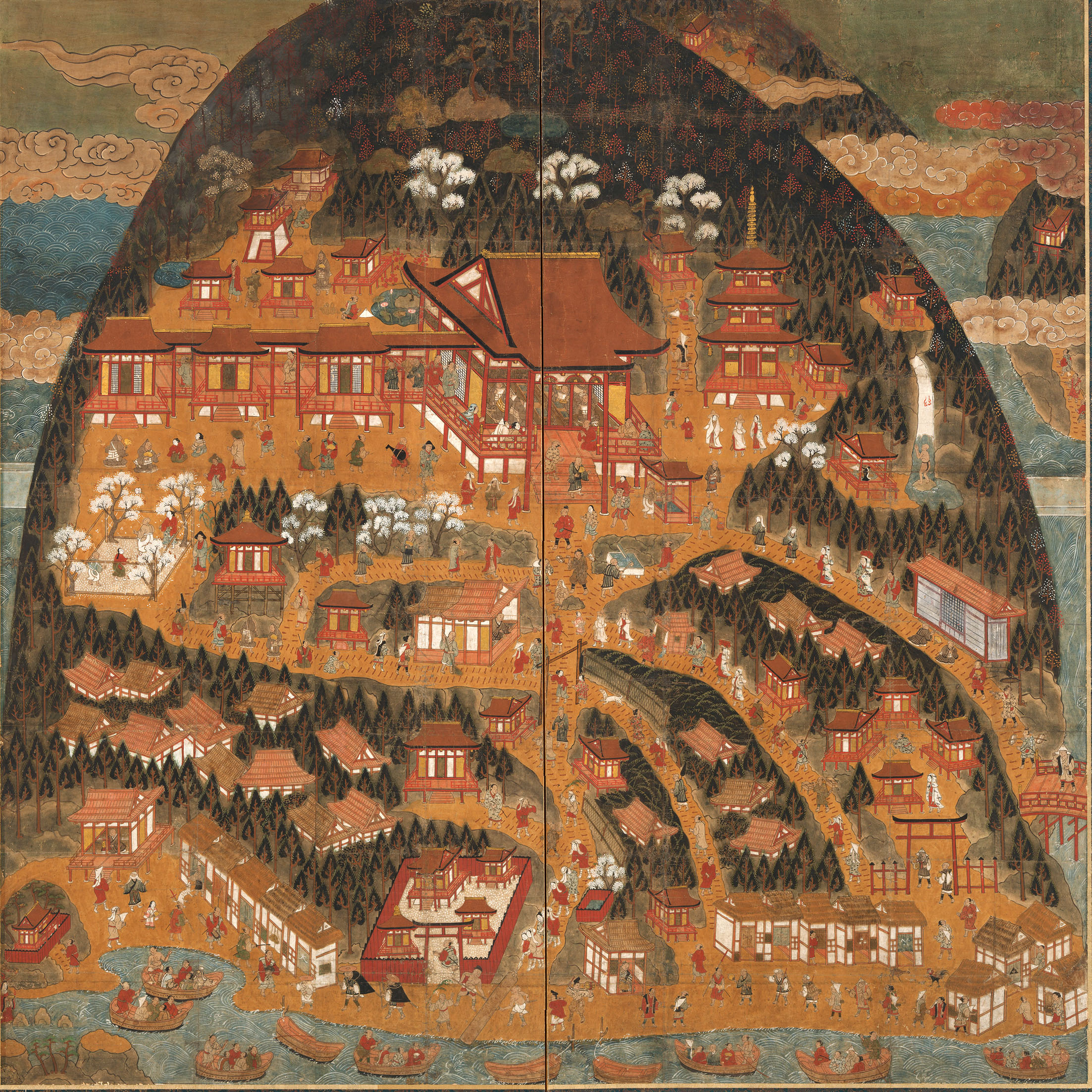 長命寺参詣曼荼羅図屏風 40角(400mm×400mm）アートポスター 絵画 日本製 インテリア 壁紙