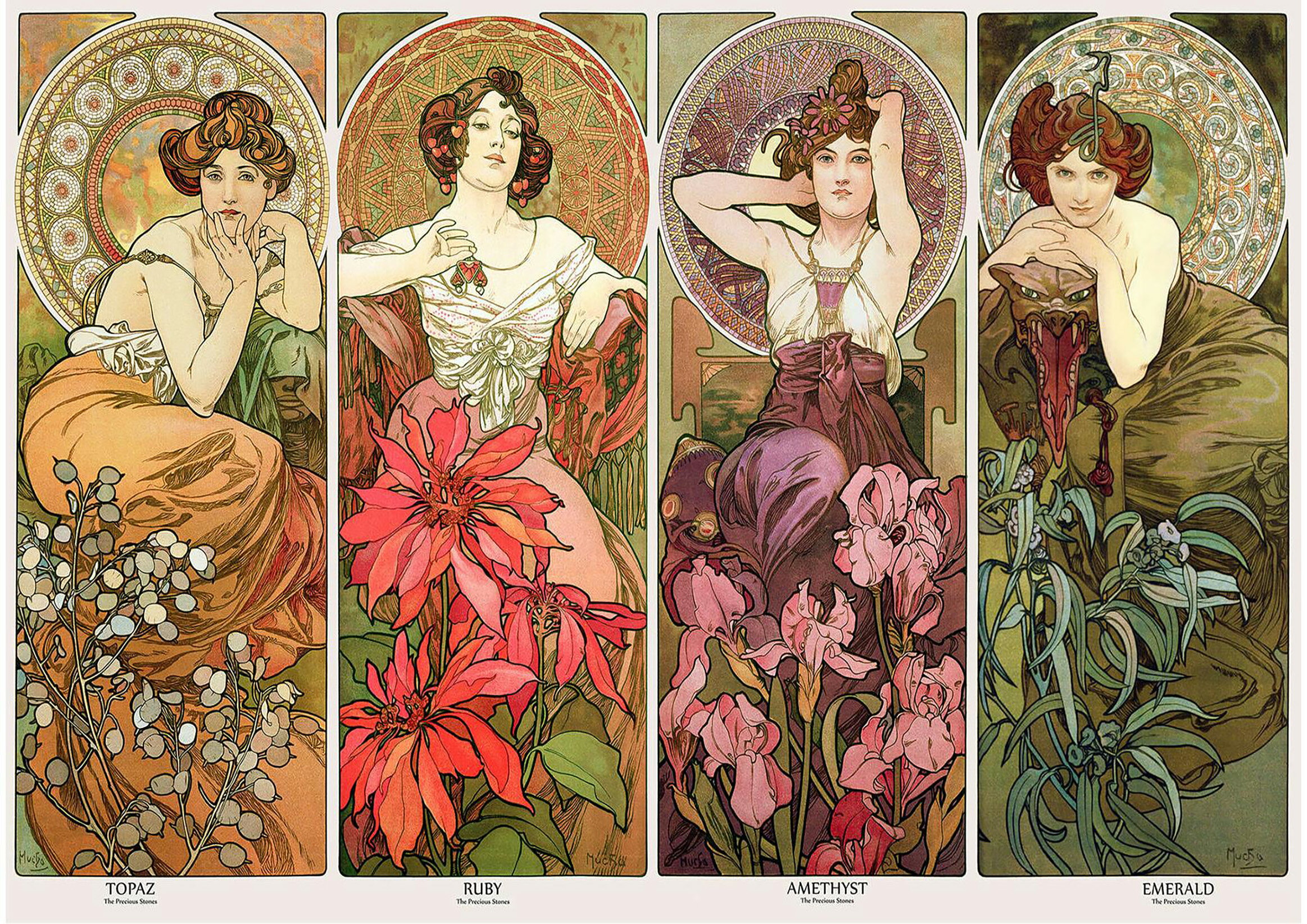 アルフォンス・ミュシャ　四つの宝石　A2(420mm×594mm）アートポスター 日本製 絵画 インテリア 壁紙