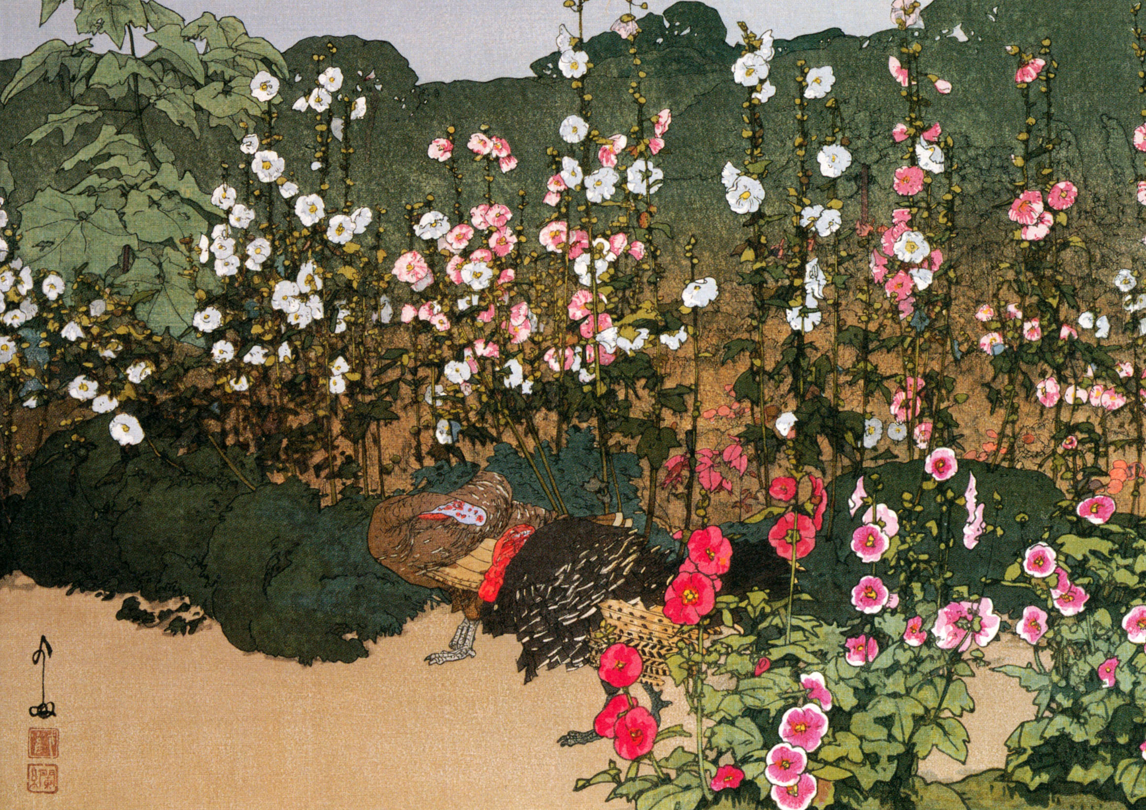 吉田博 「蜀葵」 A3(297mm×420mm）アートポスター 日本製 絵画 インテリア 壁紙