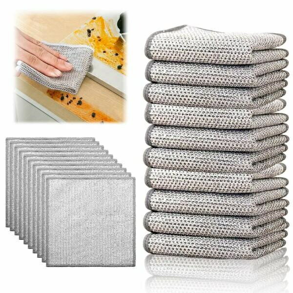 金属ワイヤー 10枚組ふきん リバーシブル20×20cm竹炭キッチンクロス 竹炭両面金属クリー