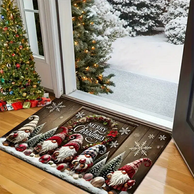 クリスマス テーマ ドアマット、滑り止めラグ、サンタクロースデザイン、ホリデーデコレーションやパー..