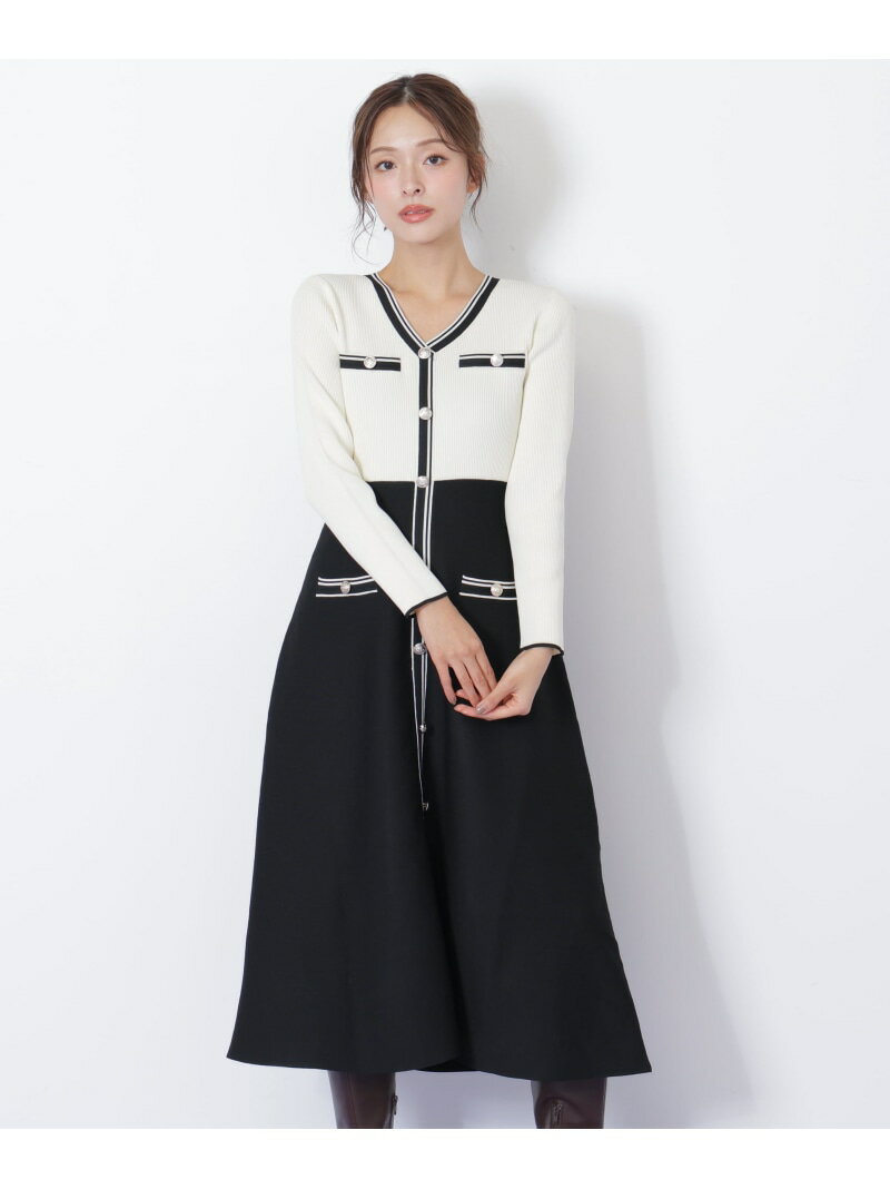 Vネック配色ラインフレアワンピース JILL by JILL STUART ジル バイ ジル スチュアート ワンピース・ドレス ワンピース ピンク ベージュ ネイビー【送料無料】[Rakuten Fashion]のサムネイル