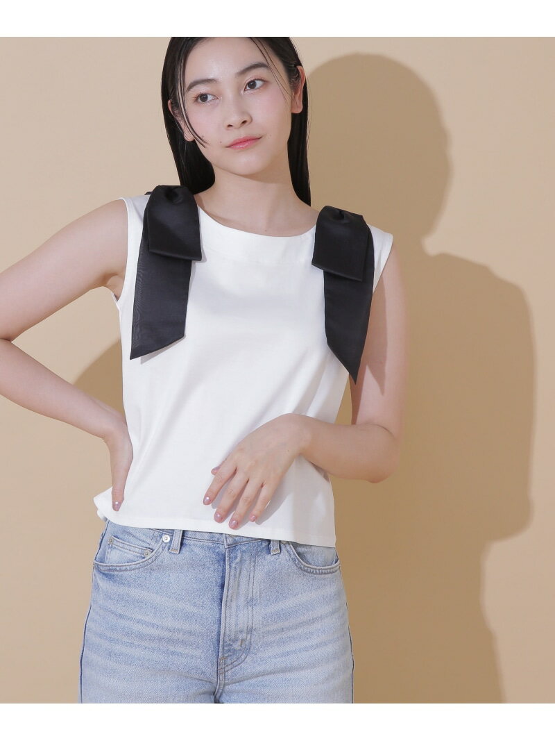 ◆肩リボンタンク JILL by JILL STUART ジル バイ ジル スチュアート トップス カットソー・Tシャツ ホワイト ブラック【送料無料】[Rakuten Fashion]のサムネイル